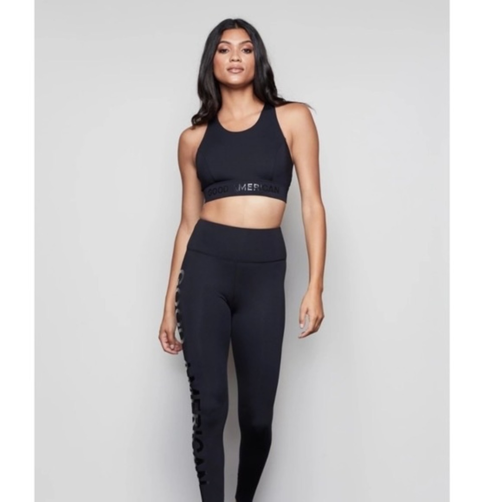 Good American The Core Power Black Racerback Sports Bra Womens 4 Fitness Gym 🌹 - Picture 2 of 6